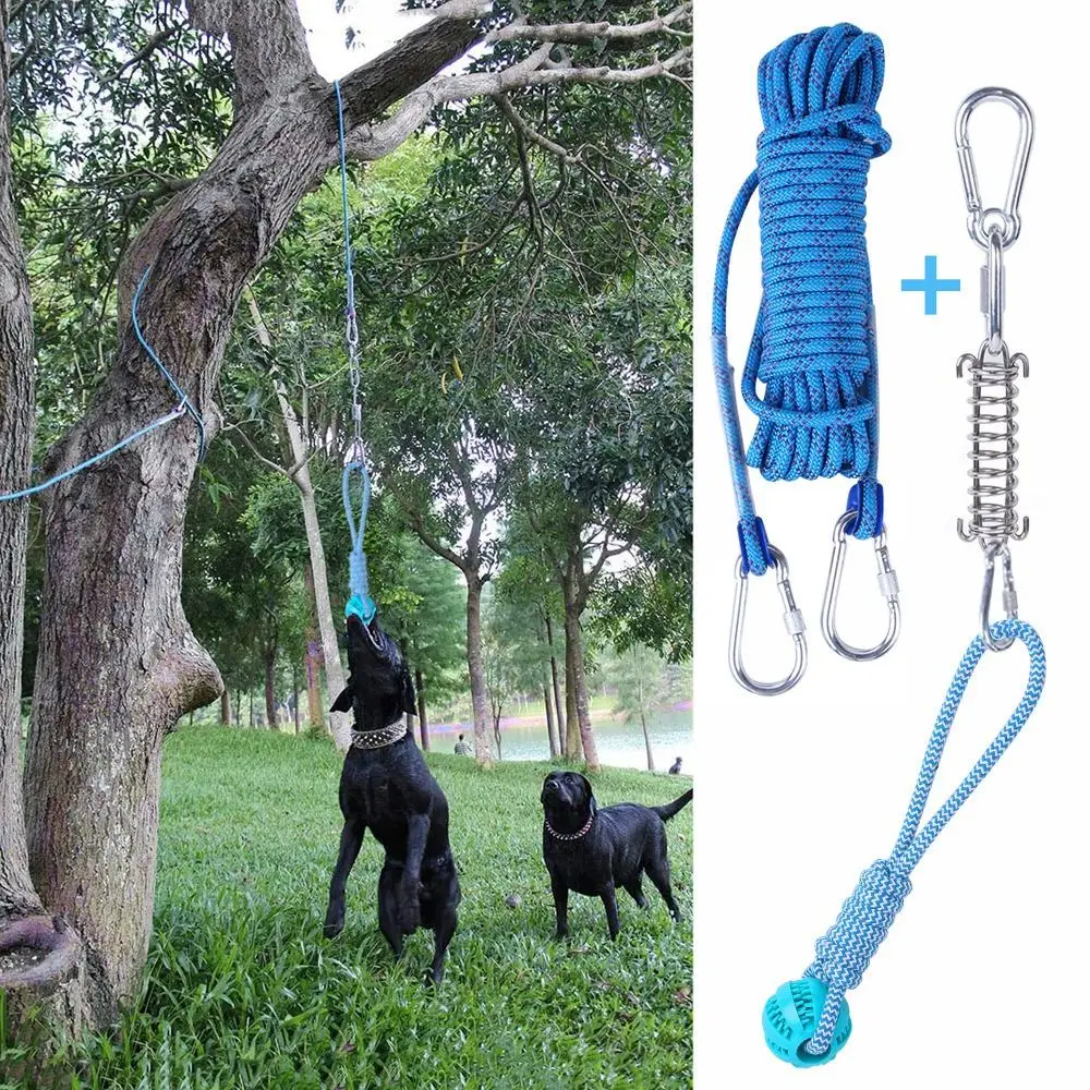 Bite Resistant Dog Spring Pole Toys 5M Cotton Rope Dog Teething Toy Dog Spring Pole Toys Tug Hanging Exercise Cotton Rope