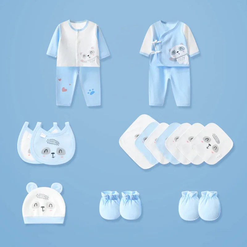 Conjunto de roupas para bebês recém-nascidos, 18 peças, quatro estações, 100% algodão, roupa infantil, meninos, calças, roupas infantis, babadores, chapéu