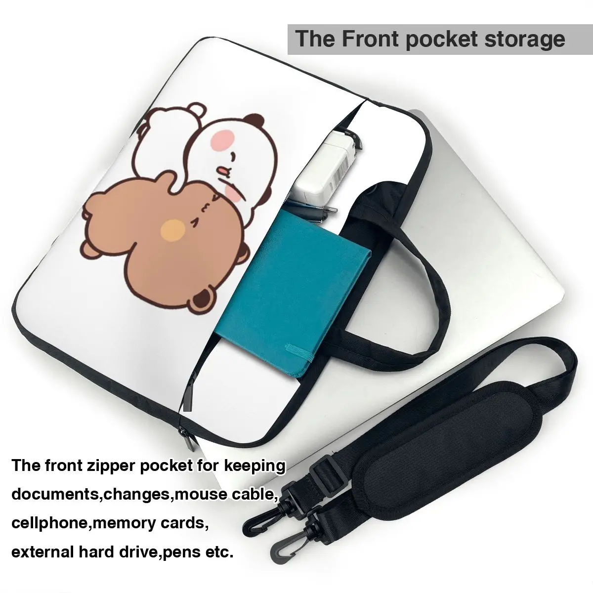 الدب والباندا Bubu Dudu بالون Crossbody حقيبة كمبيوتر محمول حقيبة كمبيوتر 13 14 15.6 بوصة حقيبة الكمبيوتر المحمول لماك بوك برو