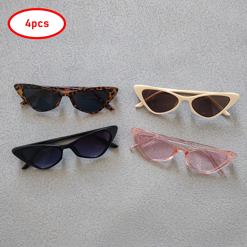 4pcs/Set Sunglasses For Men Women Designer Vintage Cat Eye Eyewear Fashion Outdoor Triangle Small Frame Shades UV400 Accessory