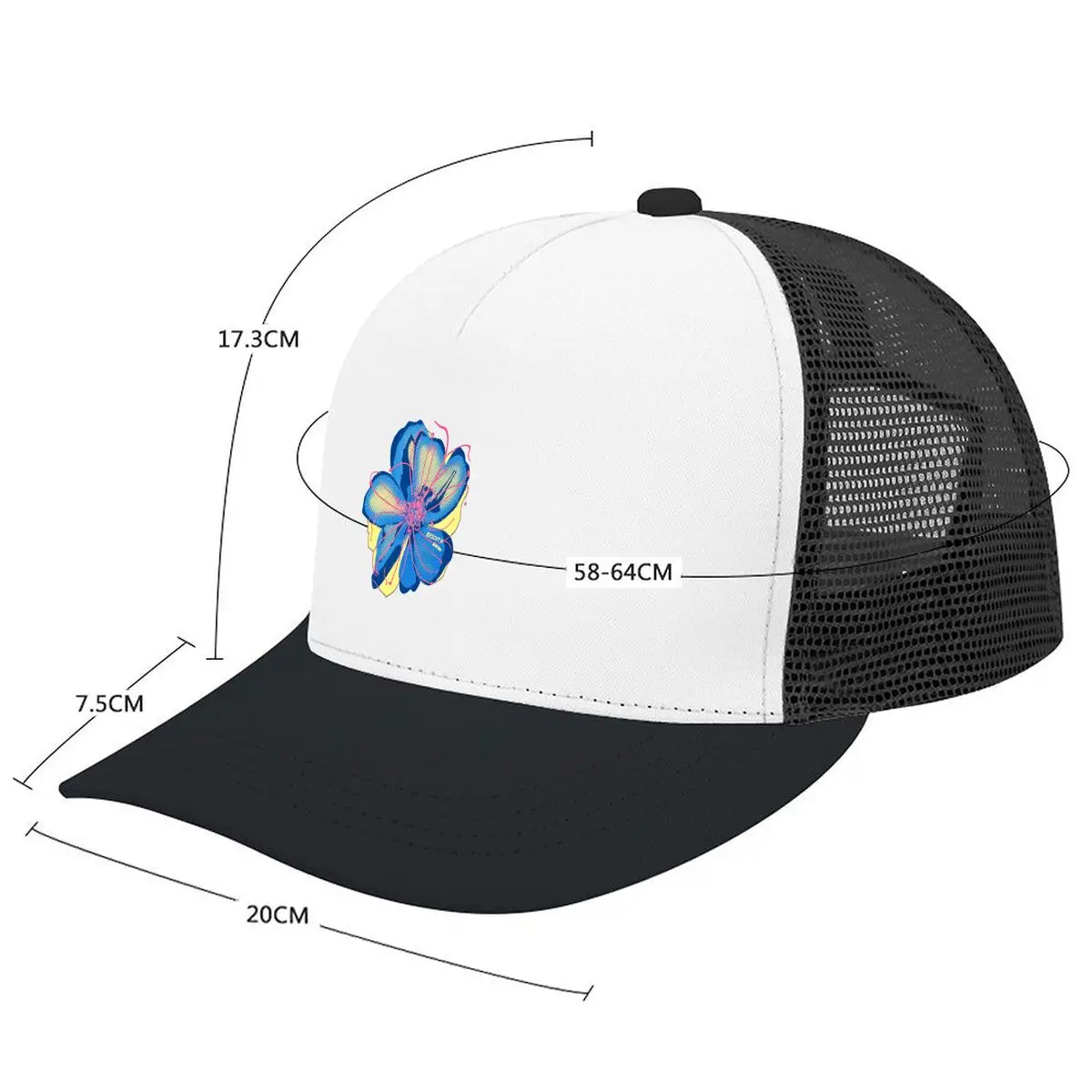Pop Art Halftone Blue Flower BESCHT Abstract Graphic Mesh Baseball Cap Casual Hat For Womens Unisex Female