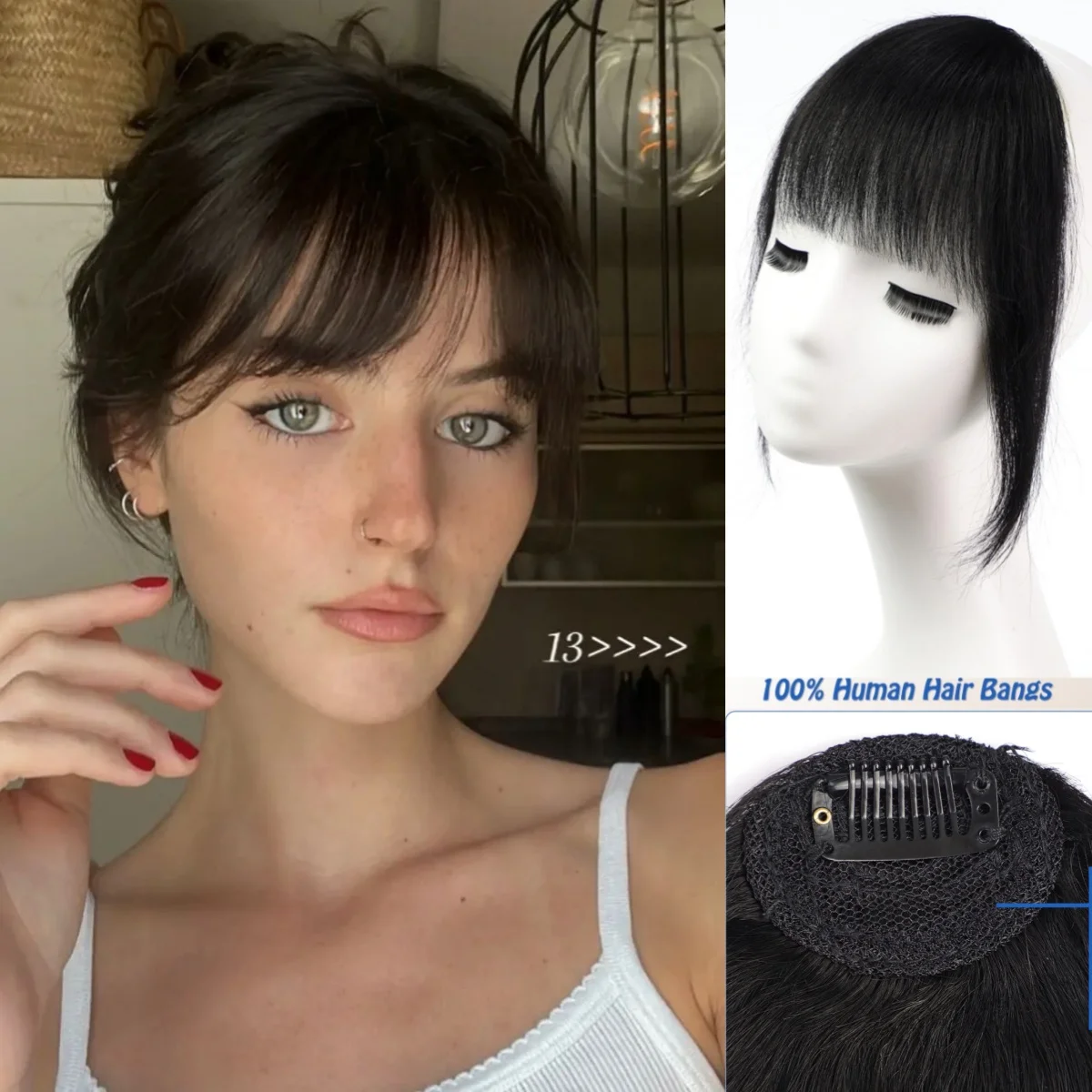 

Черная челка из 100% человеческих волос для женщин, заколка для воздушной челки с бакенбардами, наращивание волос для повседневного ношения, тонкая бахрома, шиньон