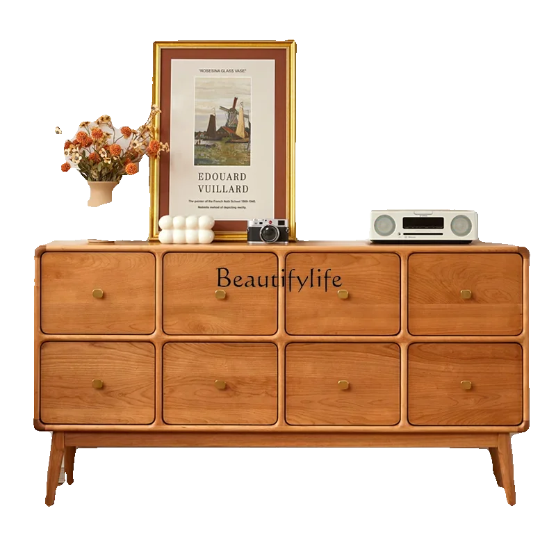 

ls 04 Nordic cherry wood solid wood chest cabinet living room storage cabinet