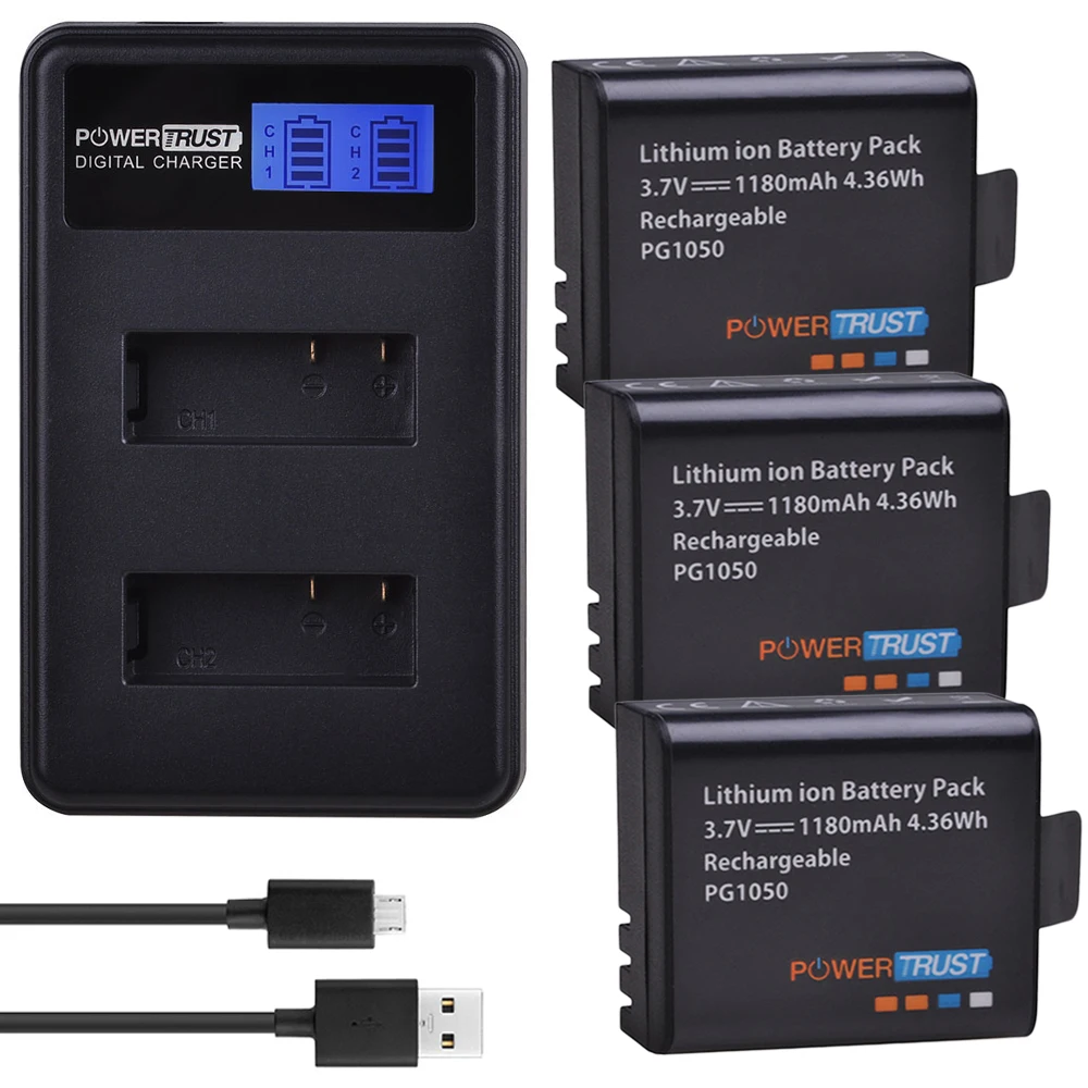 1180mAh PG1050 SJ4000 sj5000 sj6000 sj7000 battery or LCD Dual charger for SJCAM SJ8000 SJ9000 M10 EKEN 4K H8 H9 GIT-LB101