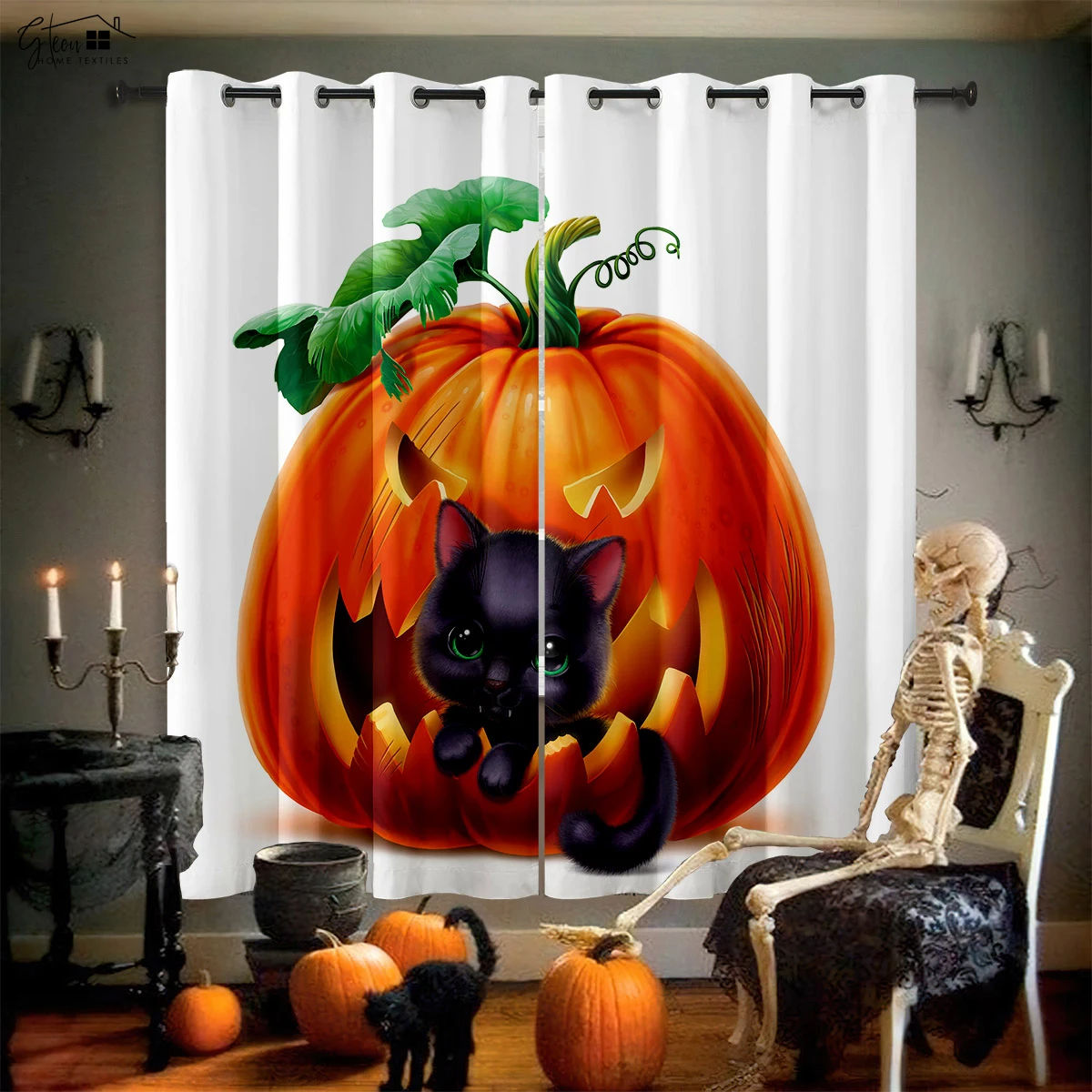 

Halloween Curtains Horror Castle Pumpkin Classic Cartoon Print Curtains Children's Room Restaurant Party Decoration Curtains