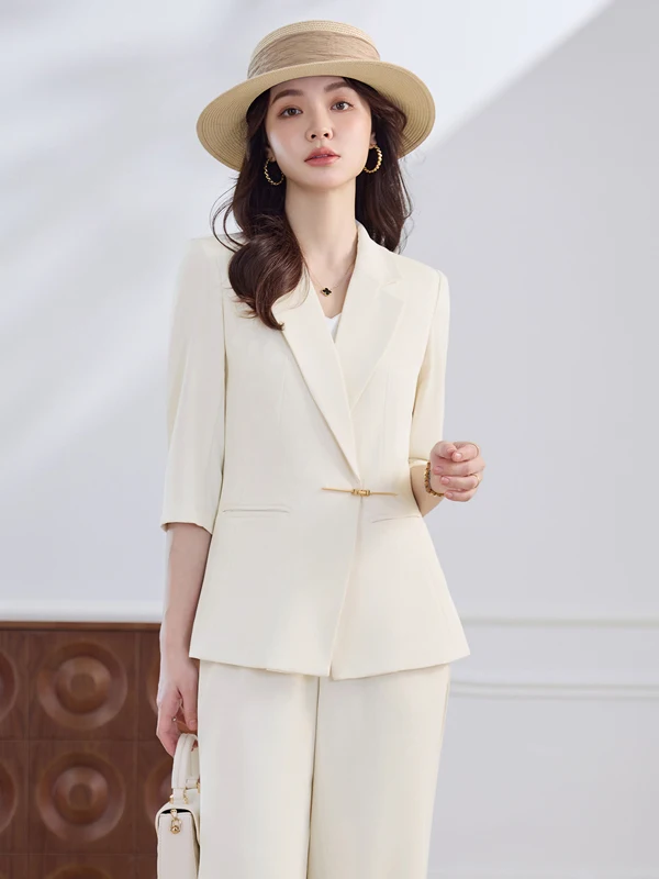 

High-End Professional Workwear Suit Jacket Slim Fit Interview Outfit Seven-Quarter Sleeve Western Style Commute Fashion Polye...