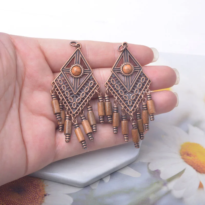 4 Stück/Set Bohemian-Stil Brauner Quastenanhänger DIY Damen-Ohrring – Detail 8