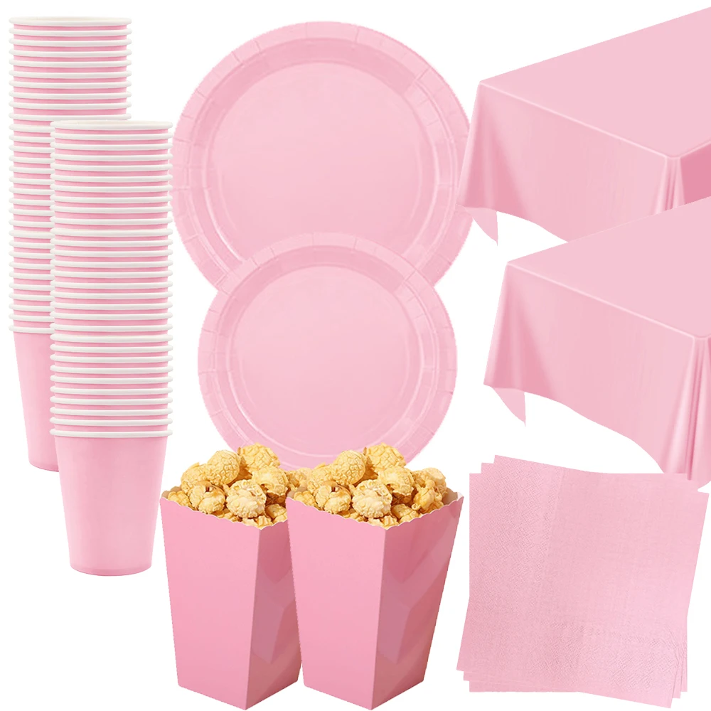Rosa Partyzubehör Geschirr Pappteller Servietten Tassen Einfarbig Partyzubehör Geburtstag Babyparty Partydekorationen