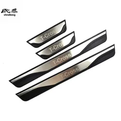 4PCS Plastic Stainless Steel For 2020-2022 Volkswagen VW T-Cross Car Accessories Auto Door Sill Pedal Welcome Scuff Plate Cover