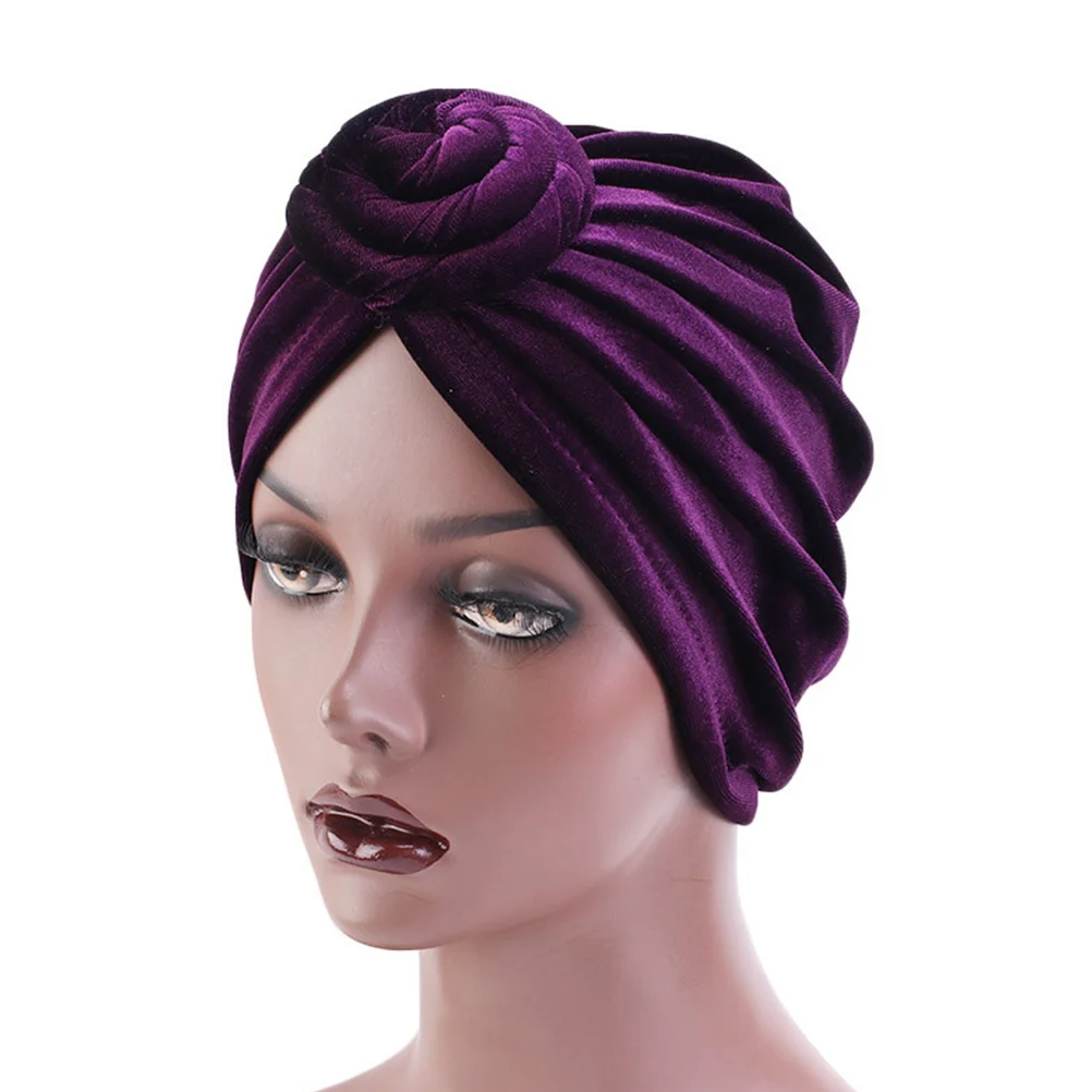 قبعة لف الرأس أنيقة منديل عمامة بوهيمية على الطراز الوطني قبعة استحمام أرجوانية خفيفة الوزن ومطاطة #1