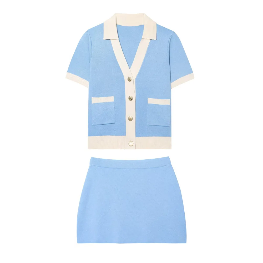 

Taop&Za women's small fragrance style simple and fashionable lapel short sleeved knitted jacket summer new half skirt