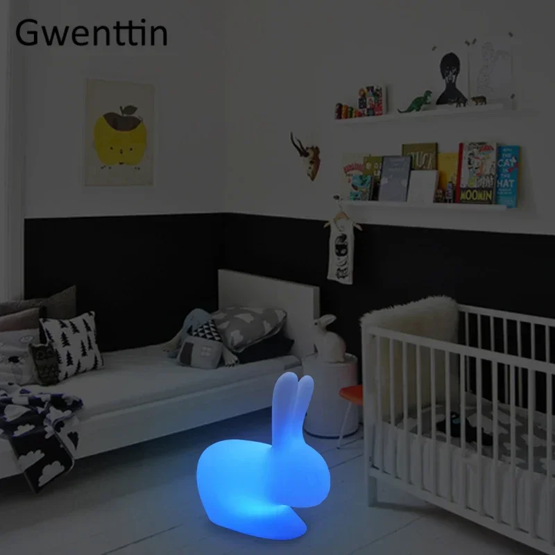 RGB Color Small Rabbit Home Decor Night Lights LED Remote Control Bed Bedroom Bedside Lamps for Children Baby Kid Christmas Gift