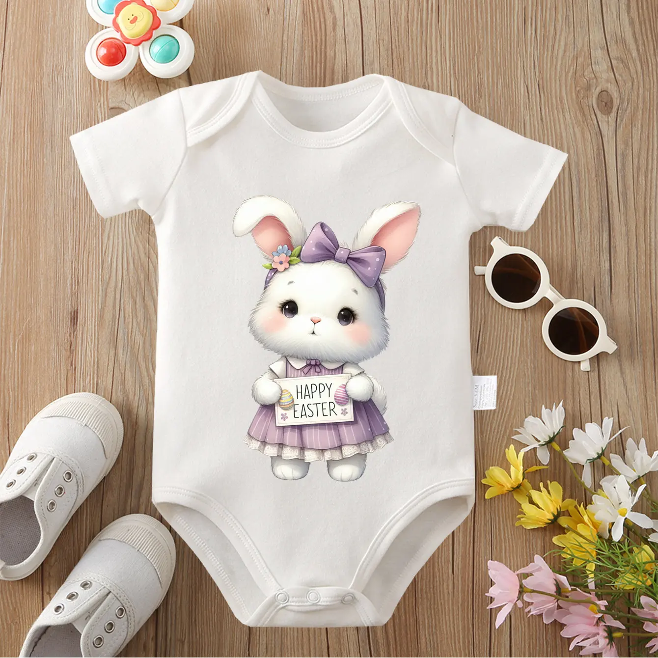 

100% Cotton Bodysuit Easter Bunny Wish You Happy Print Onesie Comfortable Cloths for Baby Jumpsuit for 0 To 12 Months Newborn