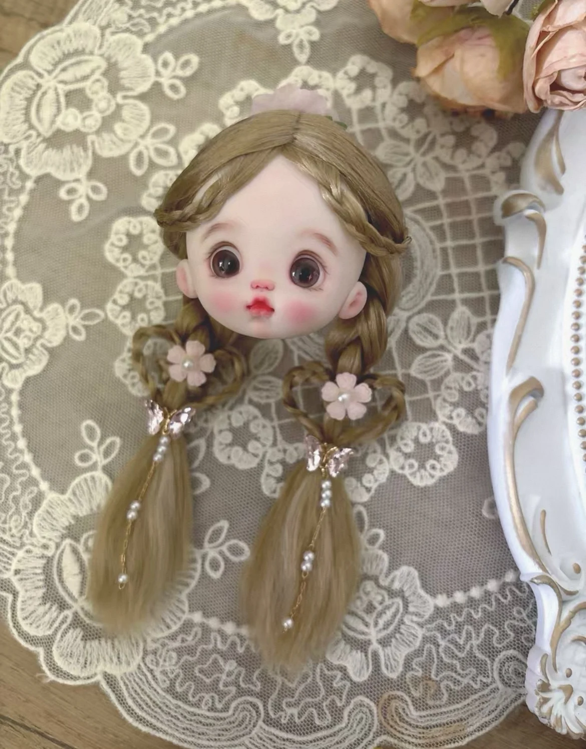 Hair for doll 14cm ob11 wig heart-shaped decoration 5-6
