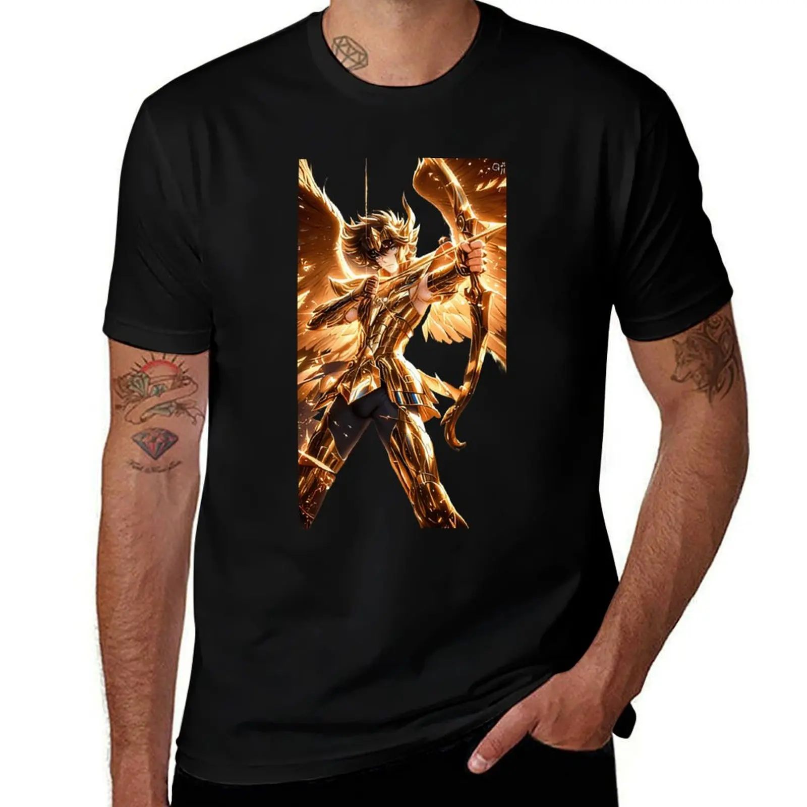 

Design 100% Cotton T-Shirt Unisex Gym Cotton Short Sleeve Tee Saint Seiya Gold Saint Knights of the Zodiac Sagittarius Aiolos
