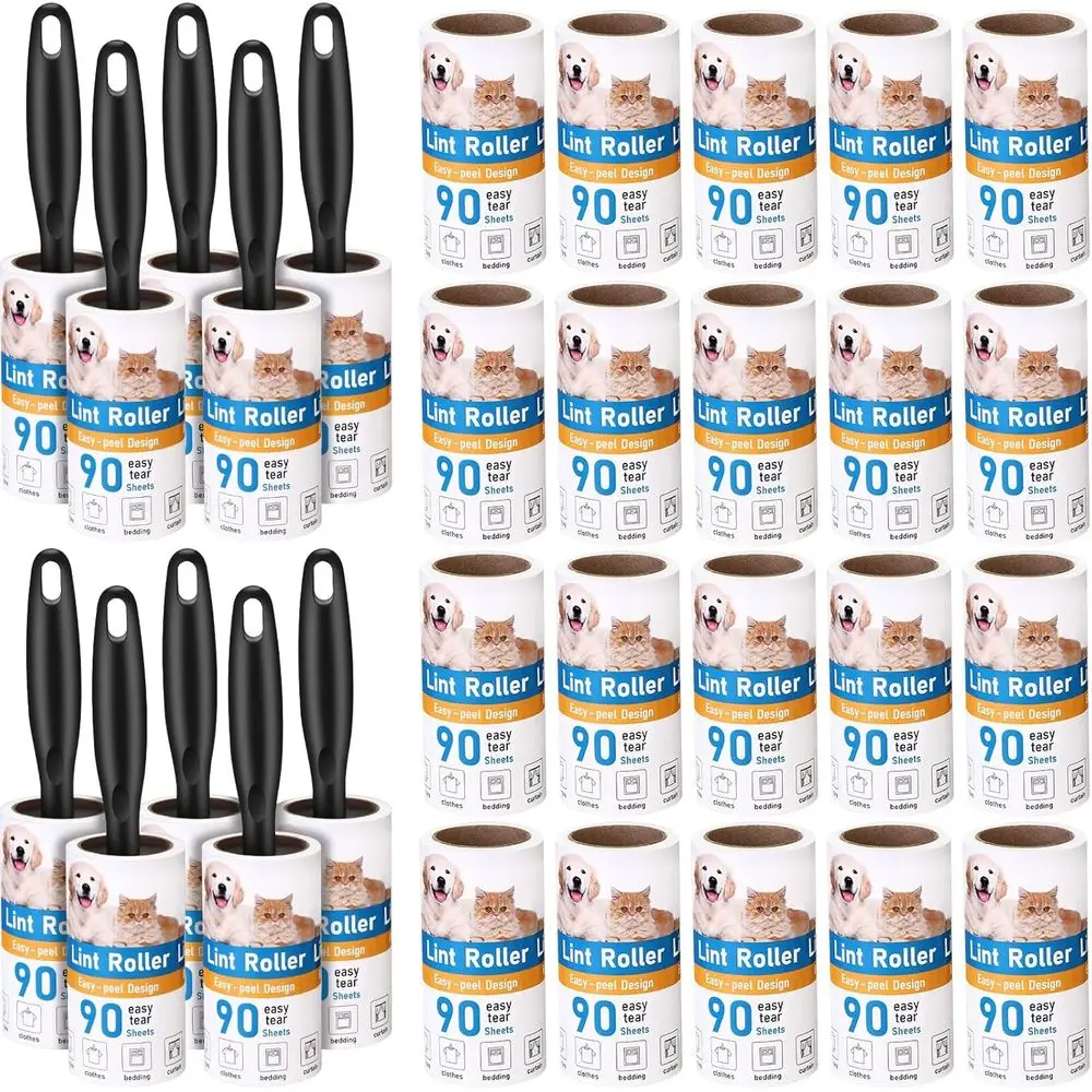 

Lint Rollers Pet Hair Extra Sticky Portable Lint Remover Brush Roller with 10 Handles 30 Reills for Couch, Clothes, Furniture an