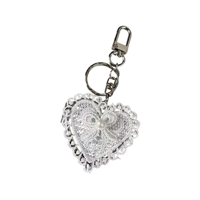 Trendy Miniature Heart Mirror Keychain Pendant With Delicate Lace Detail Fashionable Accessory