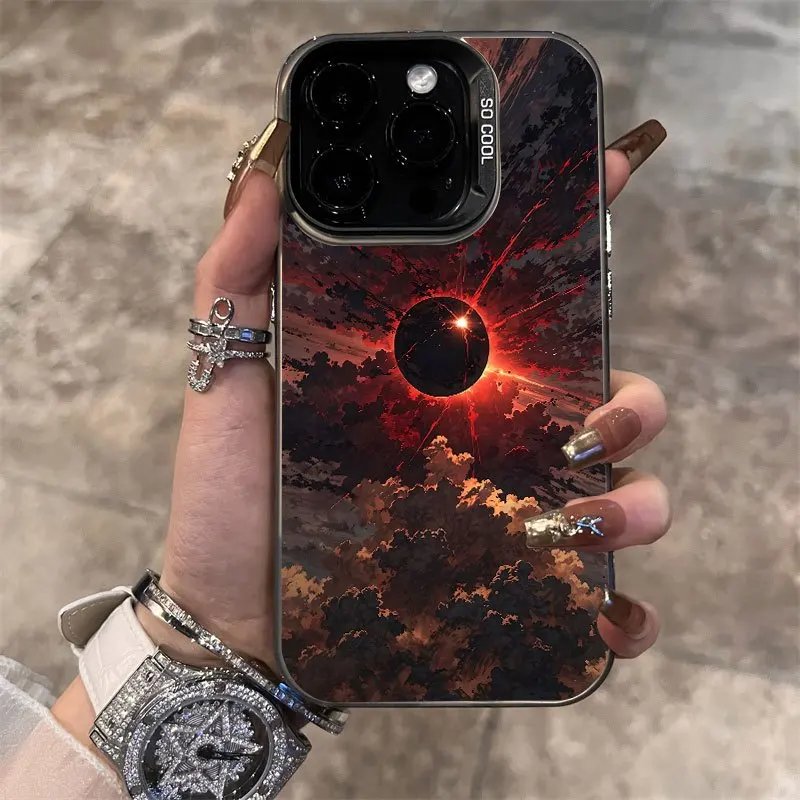 

Black Cloud Planet Blasting Cell Phone Case Suitable for iPhone 16 15 14 13 12 11 Pro/ Max/Plus Shockproof Back Cover