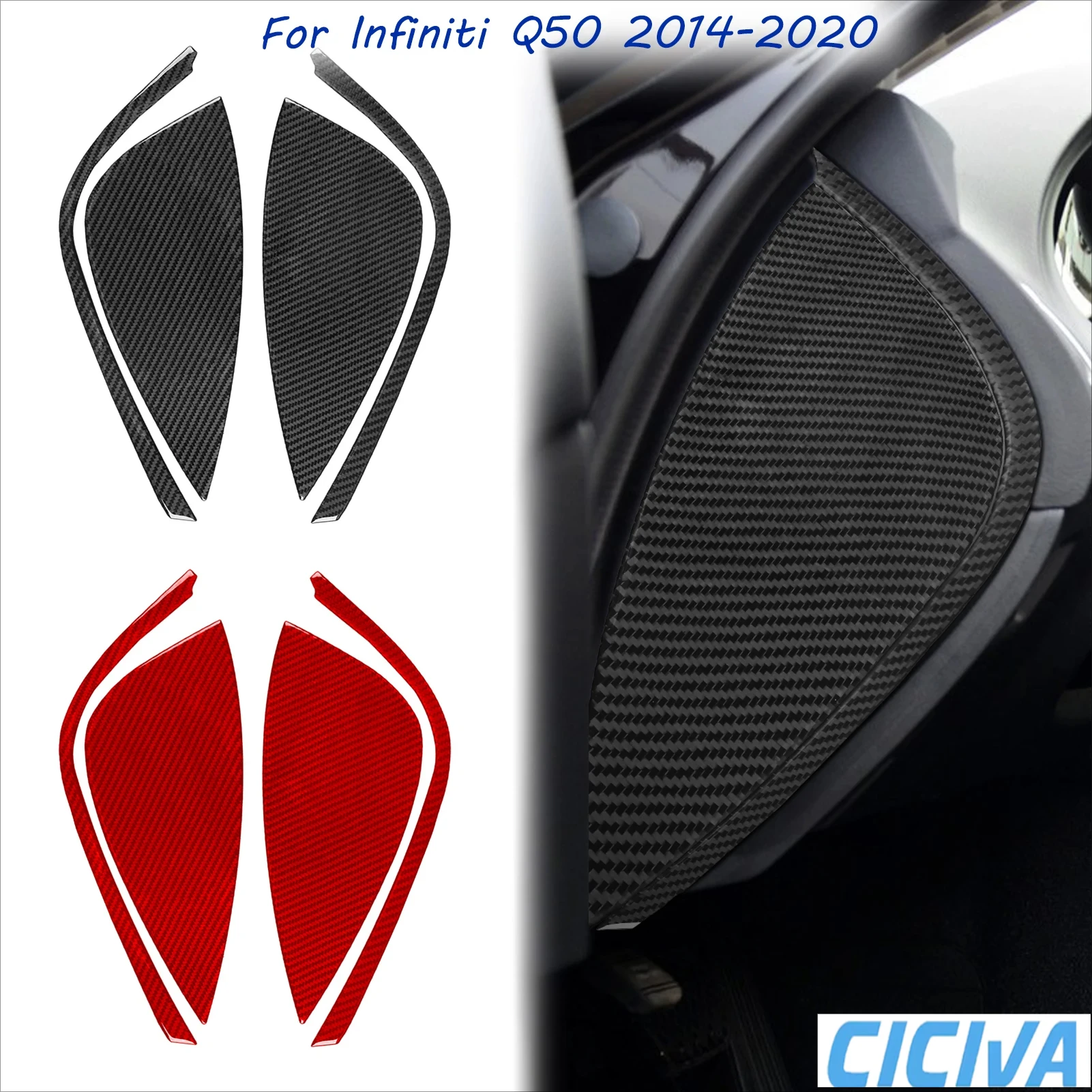 For Infiniti Q50 2014-2020 Carbon Fiber Dashboard Sides Door Groove Slot Trim Cover Interior Car Accessories Decorative Stickers