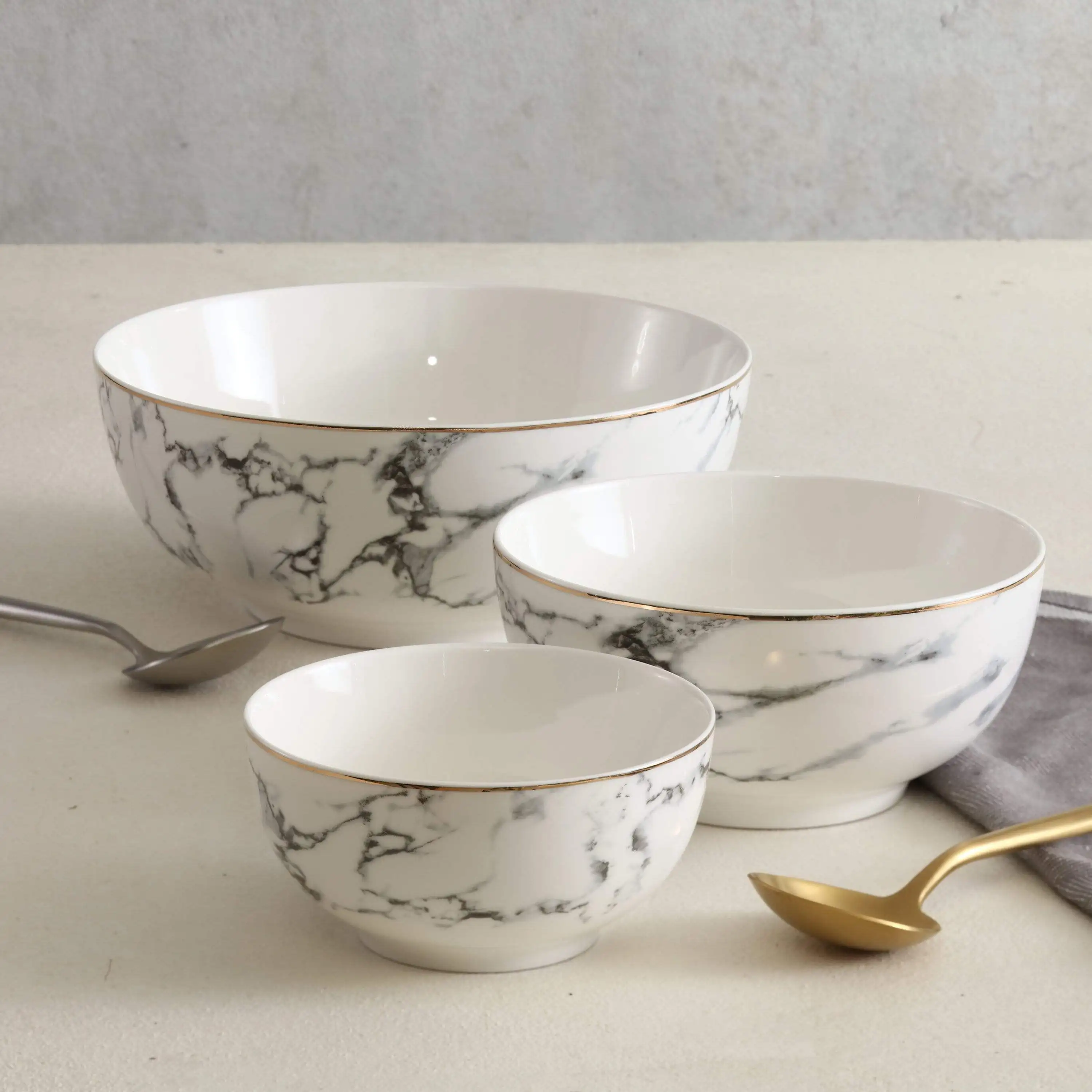 Marble Ceramic Bowl Home Tableware Set Nordic Style Porcelain Breakfast Rice Dinner Noodle Soup Round Bowls