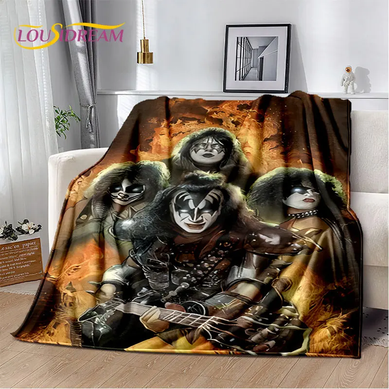 KISS Rock Band Retor Plush Blanket,Flannel Blanket Throw Blanket for Living Room Bedroom Bed Sofa Picnic Hiking Leisure Napping