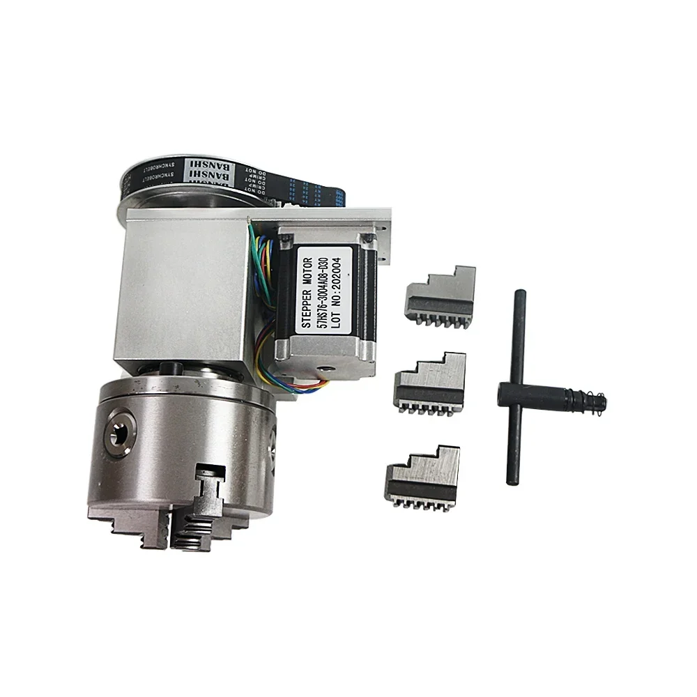 CNC 4th Axis ( A Aixs, Rotary Axis ) with Chuck for Cnc Router Cnc Miiling Machine Hollow Shaft Rotary Axis K5M-6-100A 100mm 3