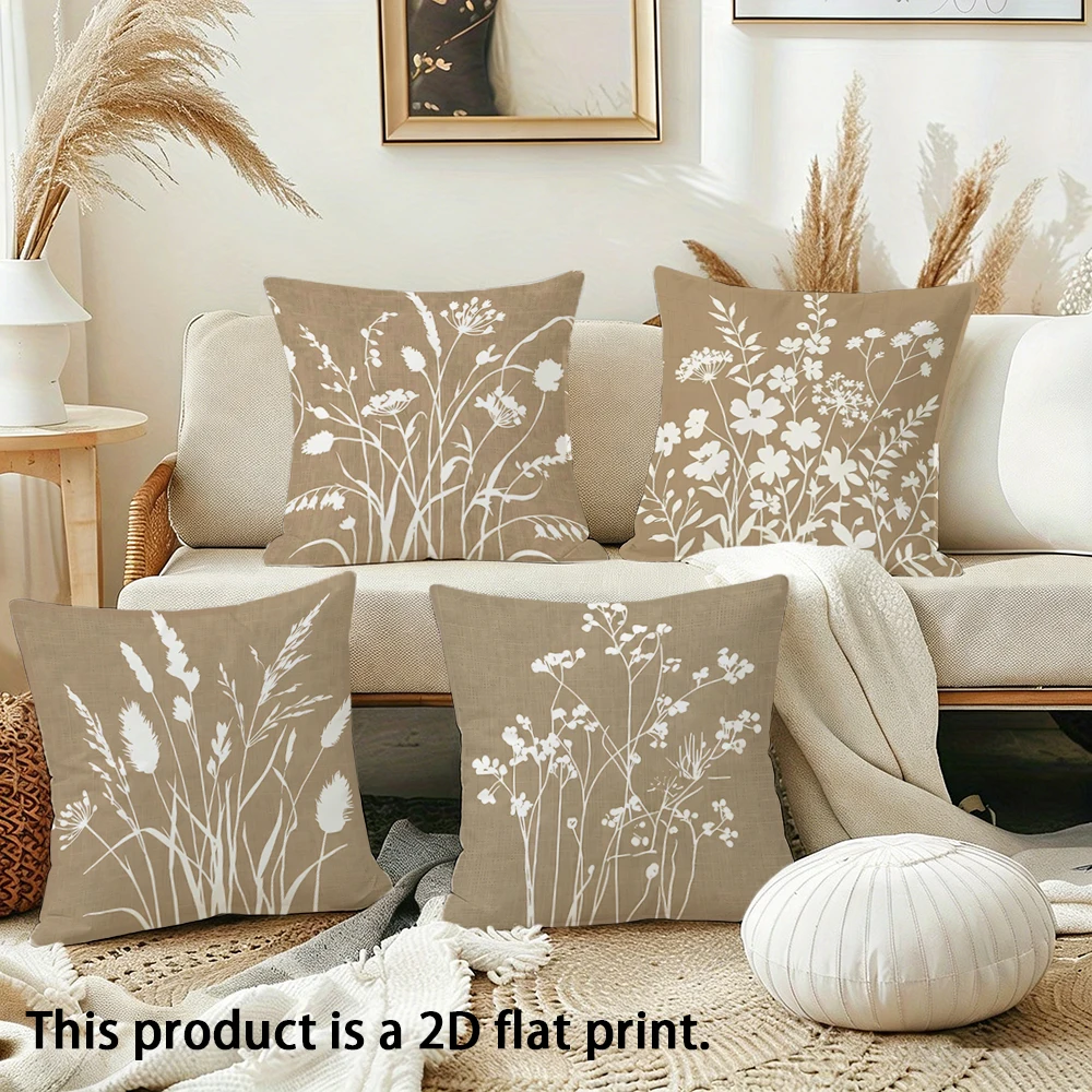 1pc  Wild Floral Botanical Throw Pillow Covers Neutral Tone Farmhouse Home Decor Cushion Cases
