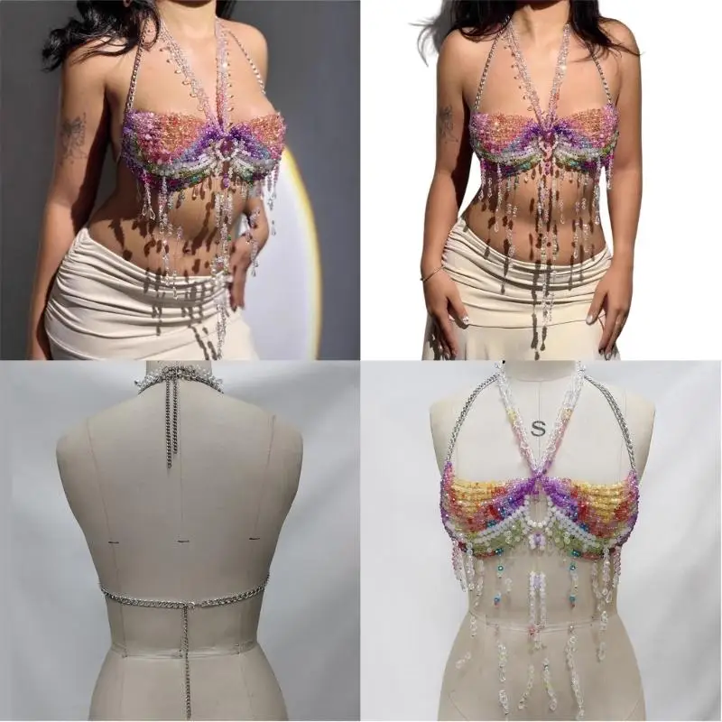 Multilayer Body Chain Harness Beaded Chest Chain Fashion Body Chain Bra Nightclub Party Body Jewelry Accessories Gifts 