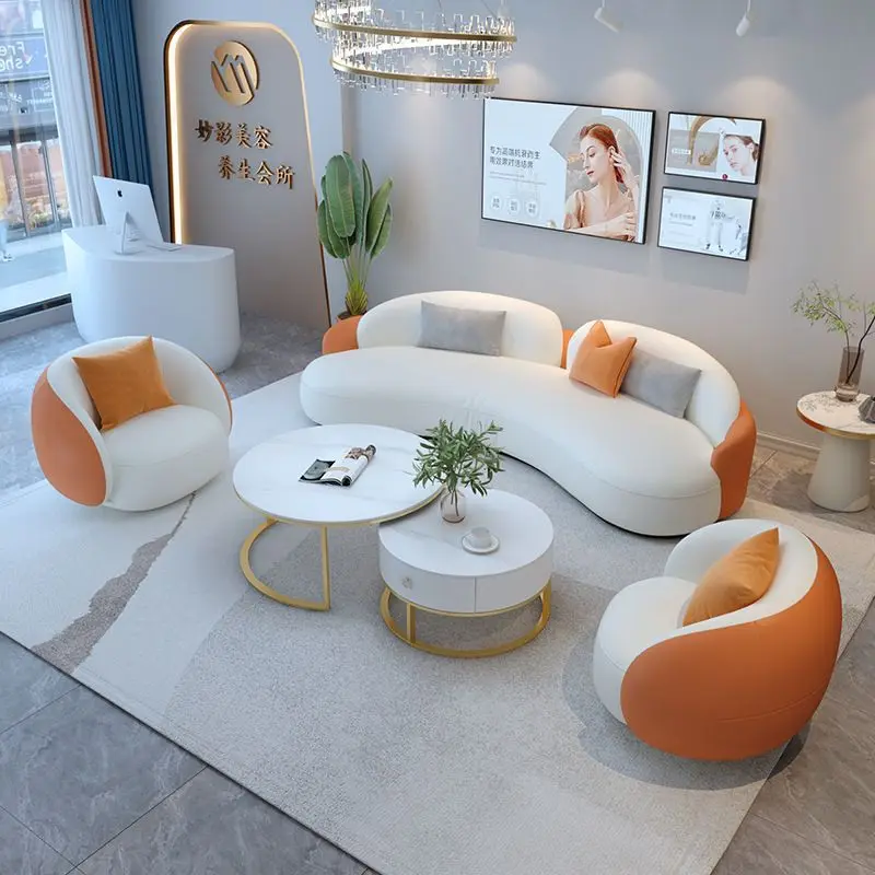Light luxury high-end L-shaped corner sofa PU material, suitable for beauty salon hotel lobby lounge area reception area