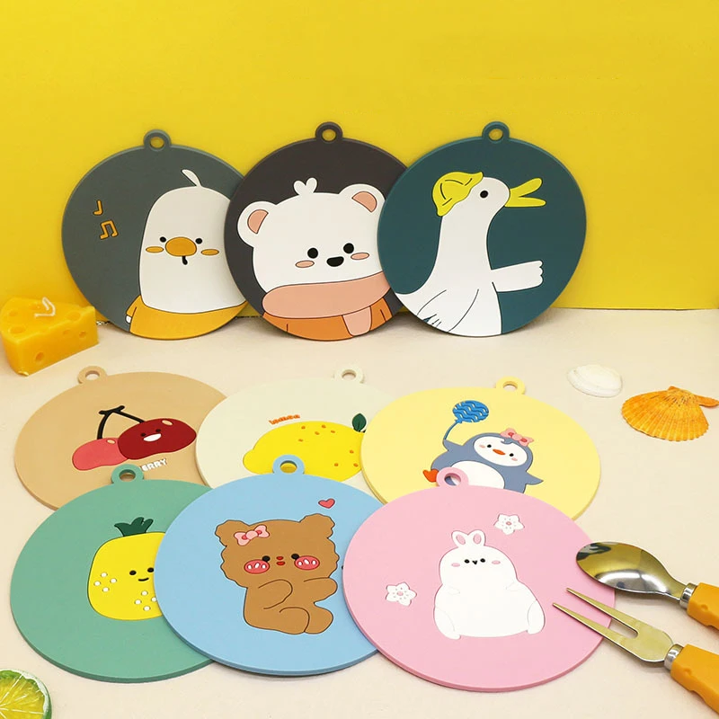 

15cm Square Round Cup Bowl Mat Coaster Cartoon Heat Resistant Pot Holder Table Placemat Food Grade Kitchen Accessories Gadgets