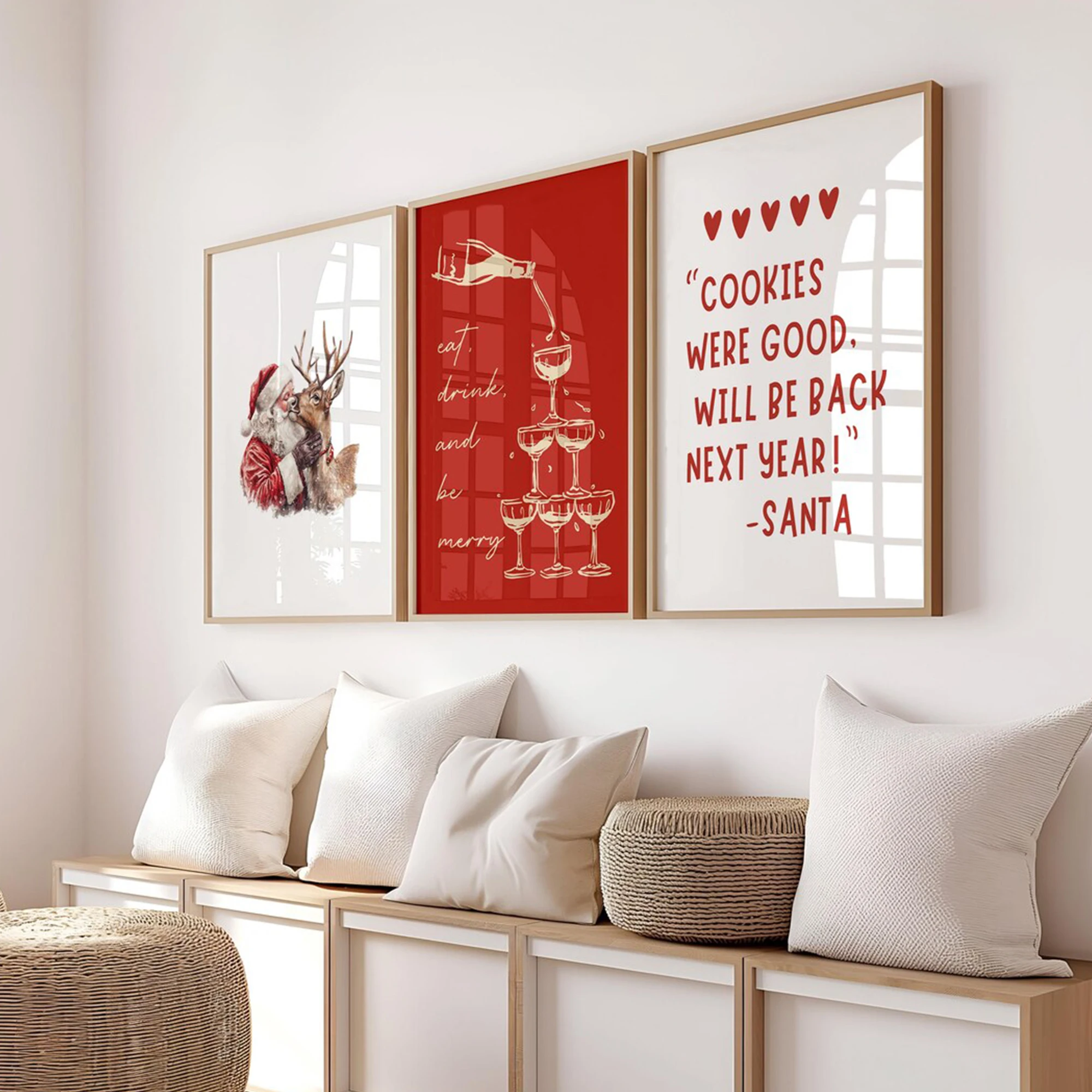 3pcs Modern Santa Claus With Champagne Celebration Wall Art Print Canvas Painting Poster Picture For Living Room Home Decor