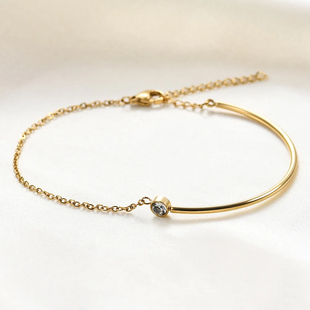 Niche personality simple everything stainless steel gold inset zircon chain bracelet for ladies Valentine\'s Day gift jewelry