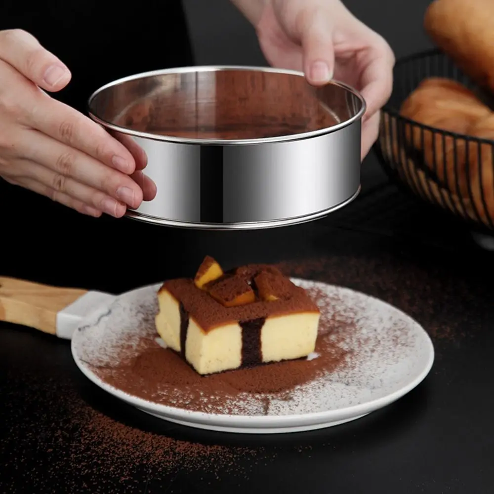 Round Flour Sieve Silver Stainless Steel Mesh Flour Sifter 15/20/25/30cm Ultra-fine 60 Mesh Flour Sifting Sieve Baking Tool