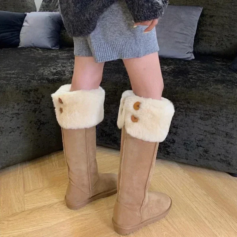 Platform Lamb Hair Snow Boots for Women Autumn Winter New High Tube Fur Integrated Warm Plush Boots Cotten Shoes 2024