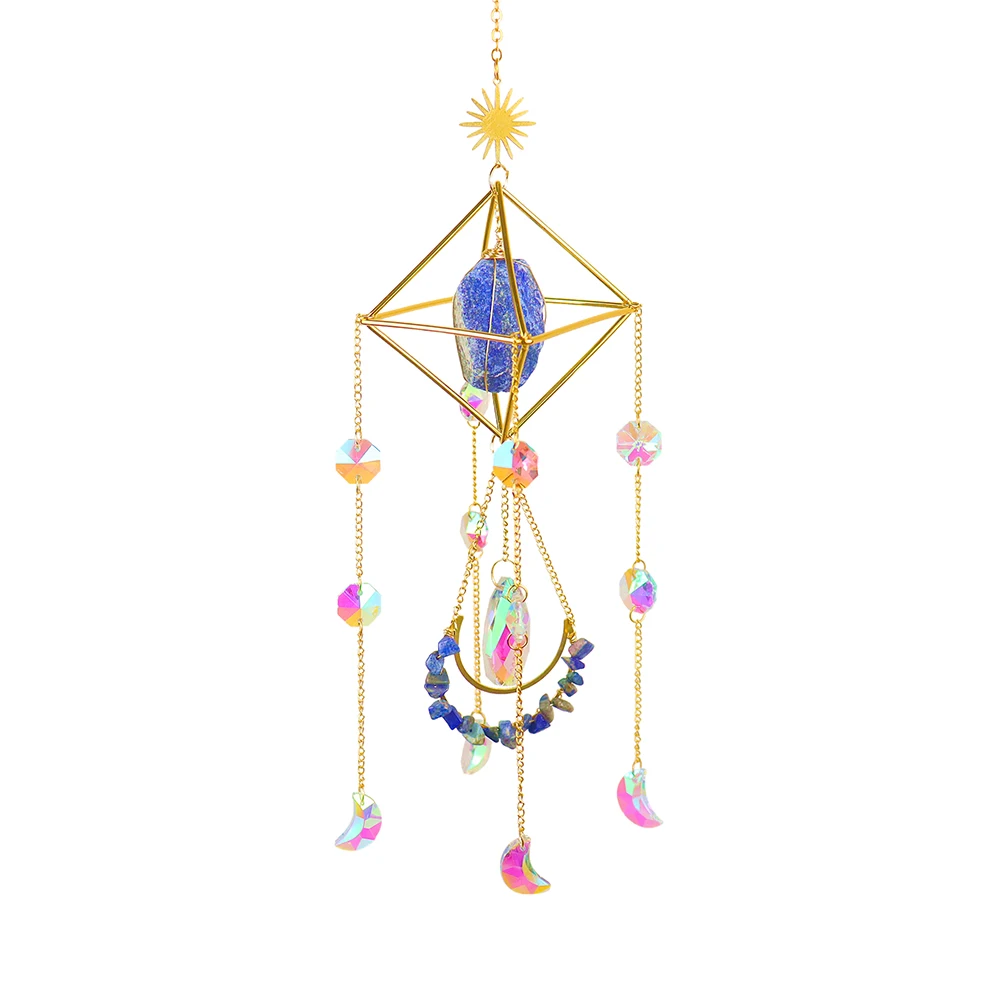 Exquisite Crystal Light Catchers Wind Chime Sunlight Trapping Jewelry Decor Metal Frame Car Hanging Pendant Ornament