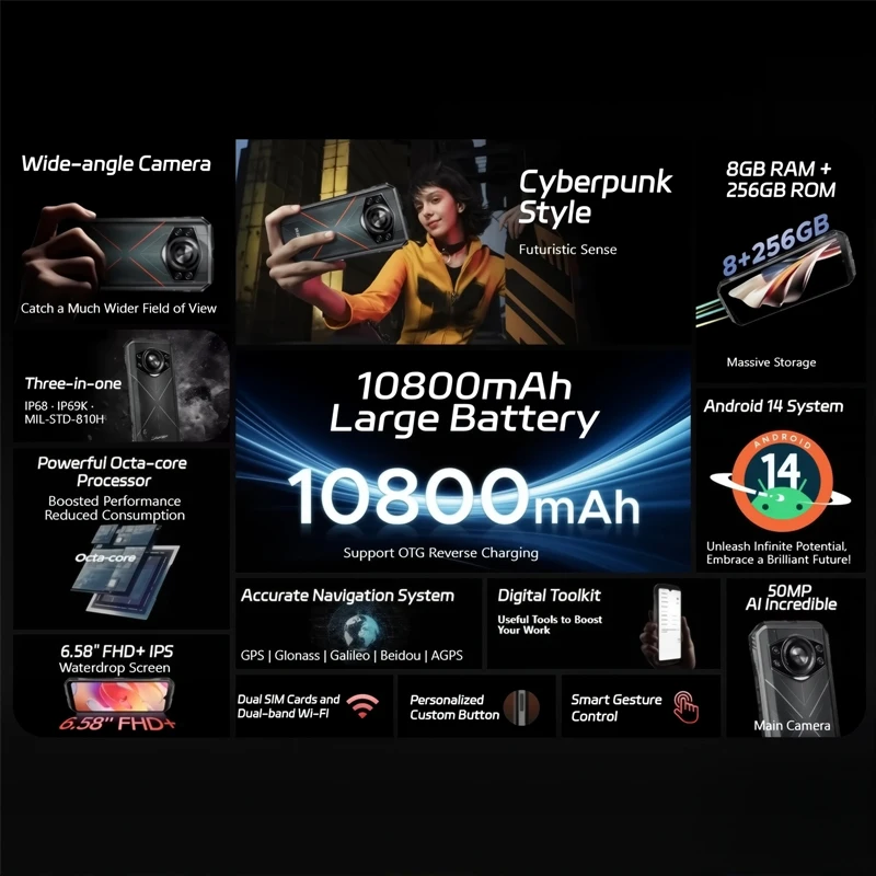 World Premiere DOOGEE S Cyber Rugged Phone 6.58" 90Hz IPS Screen 10800mAh Large Battery 8GB+256GB 50MP AI Main Camera Android 14 image 2