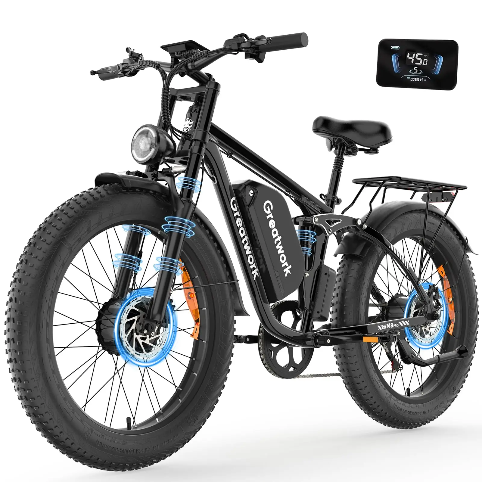 52V 5000W Peak Dual Motor Electric Bike for Adults, 1300Wh Battery, Up to 45MPH  100 Miles Range, 26" x 4.0 Fat Tire Electric image 2