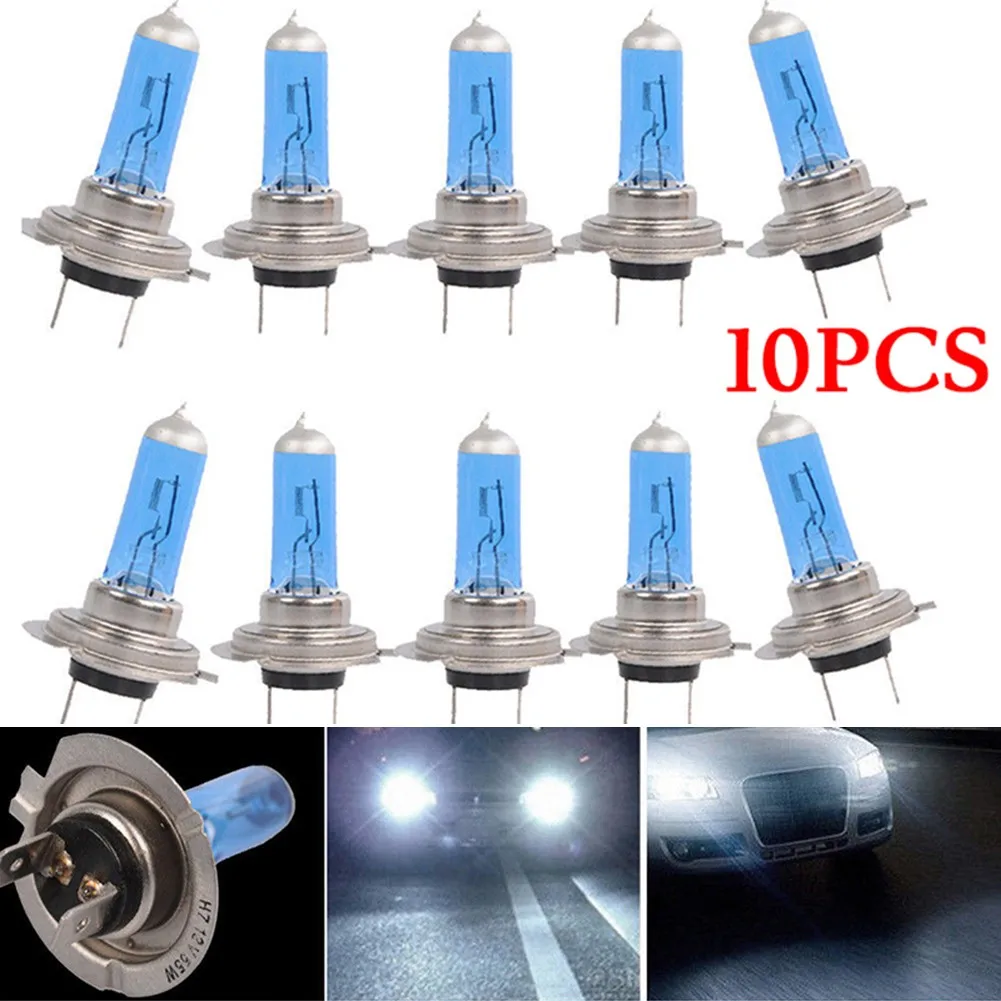 Juego de bombillas halógenas para faros delanteros, 10 piezas, H7, 12V, blanco, 6000K, accesorios brillantes, pieza de repuesto, regalo, útil, nuevo