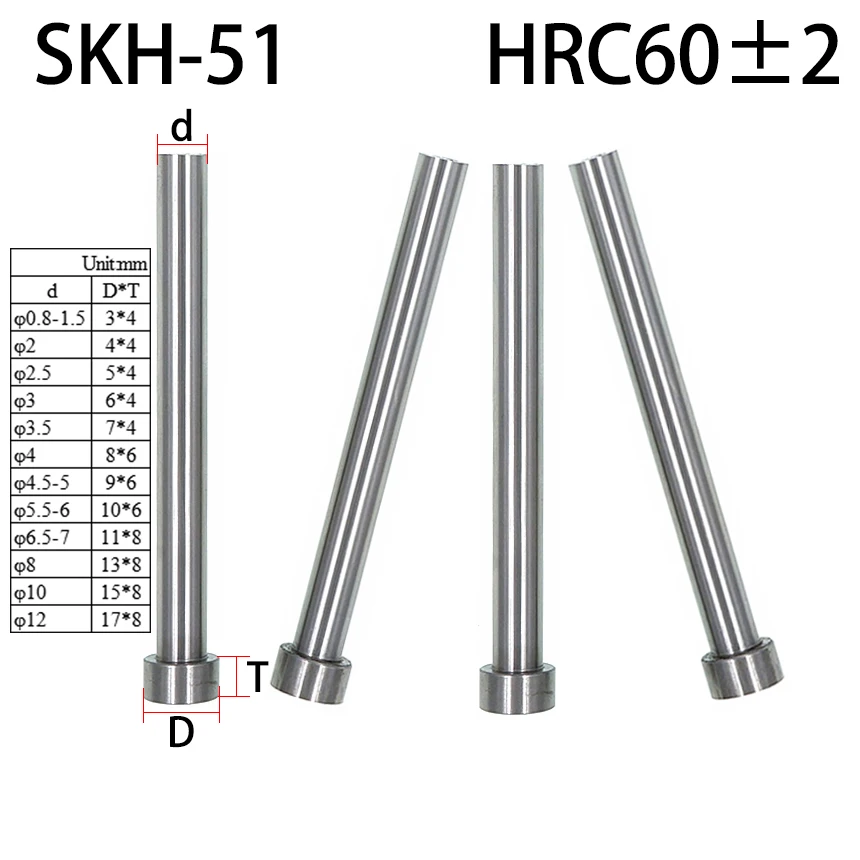 

10/10.5/11/11.5/12*80/100/150/180/200/250mm SKH-51 HRC60-62 Round Tip Mold Mould Needle Straight Ejector Sleeve Pin