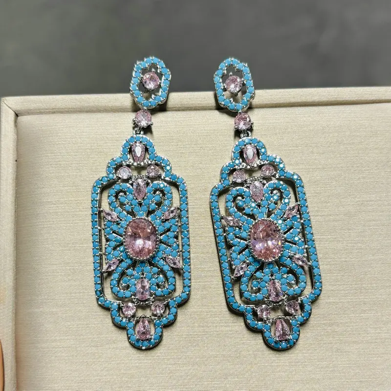 Bilincolor Luxury Elegant Red and Blue Geometric Earring for Women