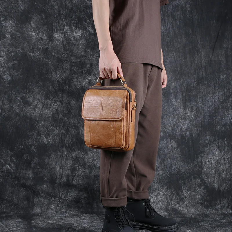 Sanded Leather Vintage Shoulder Bag Men's Leather Casual Crossbody Bag Top Layer Cowhide Tote Vertical Crossbody Bag Men's Bag