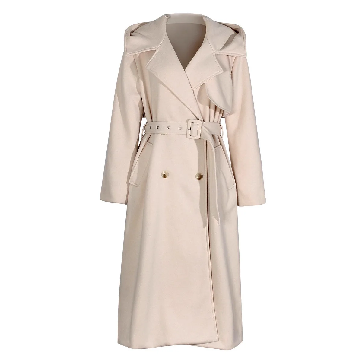 

SuperAen толстовка с капюшоном, длинный плащ 2024, весна и осень, новые популярные однотонные пальто в английском стиле с отложным воротником