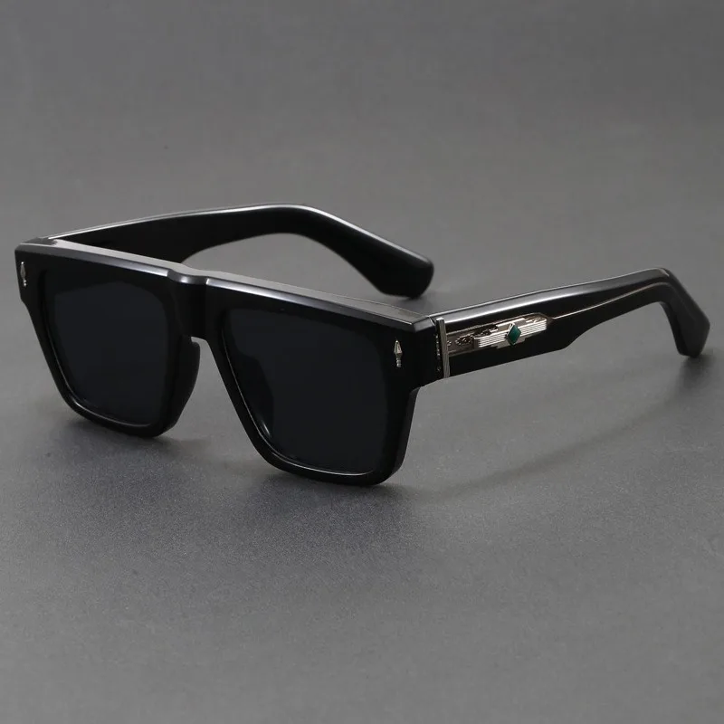 COJOS Thick Flat Top Square Sunglasses Men Metal Green Diamond Temple UV400 Driving Shades With Glasses Case - view 3
