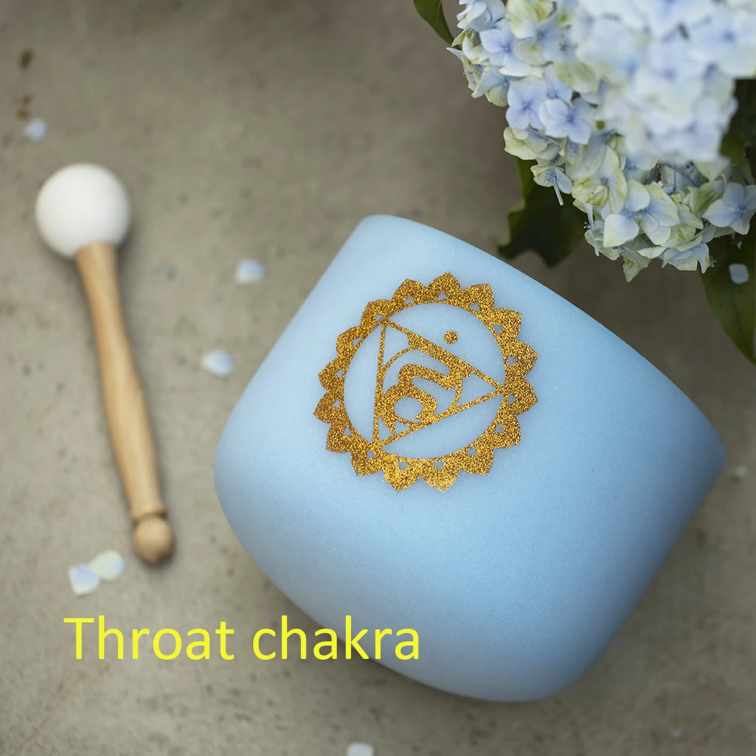 Hye-eun 8 inch Throat Chakra Design Quartz Colored Crystal Singing Bowl 440hz/432hz G Note  with Free Mallets and O-ring