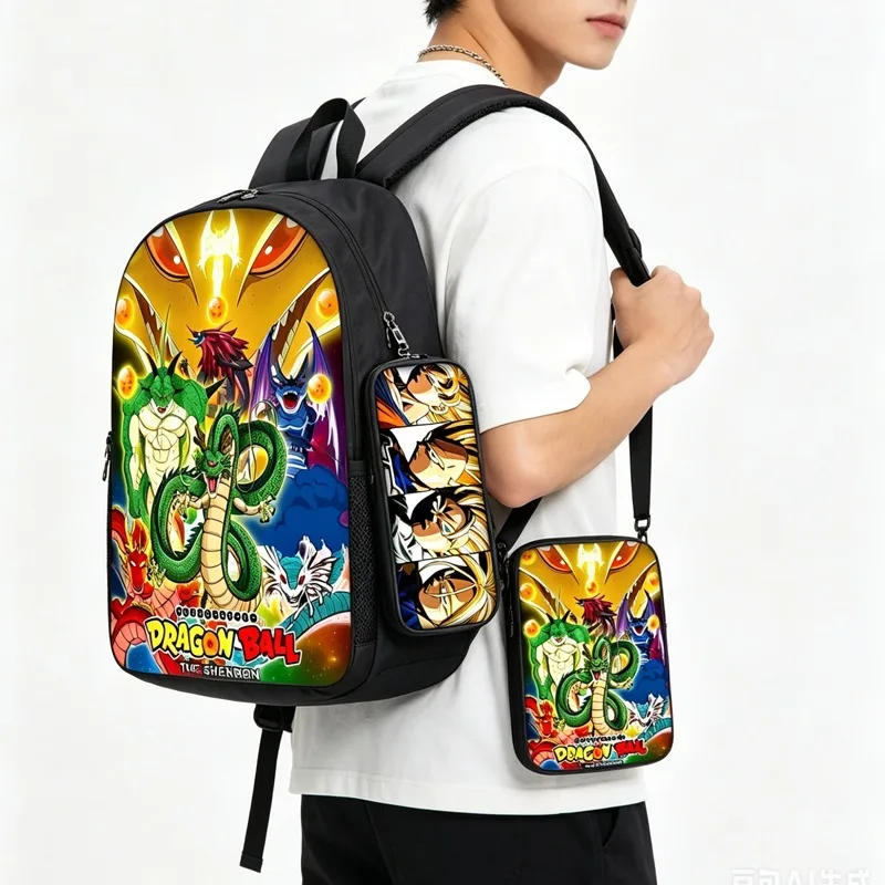 Juego de 3 piezas de mochila de Dragon Ball Goku Anime, mochila portátil para estudiantes, bolsa de almuerzo y estuche para lápices, suministros para el regreso a la escuela, regalos nuevos