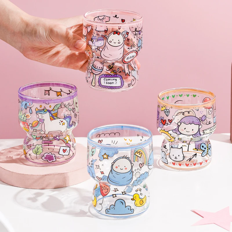 

Glass Cup Cute Cartoon Cup Fruit Juice Cup Beverage Cup Children's Milk Cup Heat-resistant Cup Gift Box