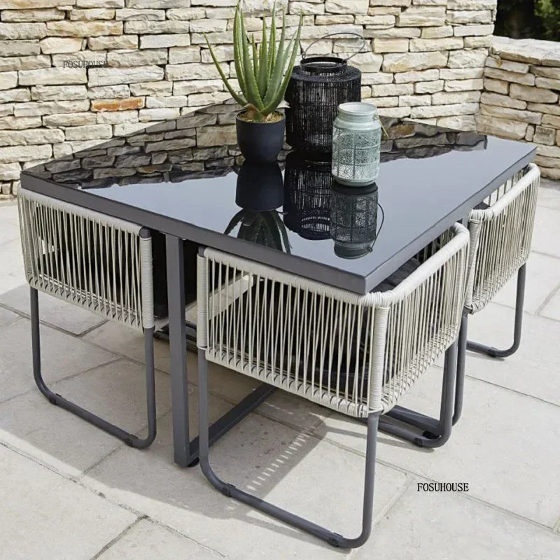 

Outdoor PE Rattan Table and Chair Sets Courtyard Leisure Table and Chair Garden Furniture Set Balcony Garden Villa Furniture BB