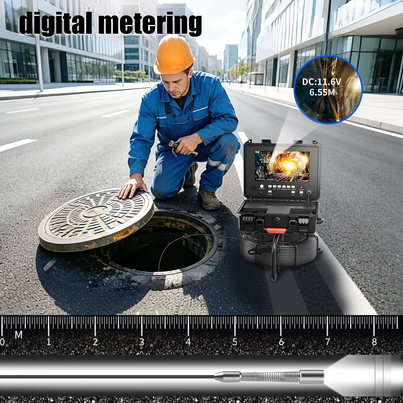 Sewer Pipe Inspection Camera 9" IPS 1080P Screen and  Self-Leveling +512HZ Locator Video+Audio Recording +Meter Counter view 6