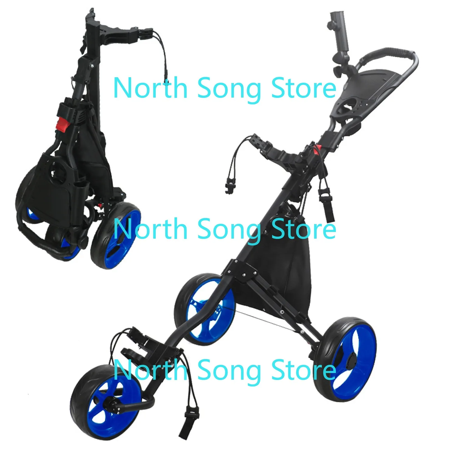 3-Wheel Golf Push Cart with Stabilizer Rods, Ergonomic Handle & Step-On Brake | Golf Bag Cart with Detachable Storage Bag