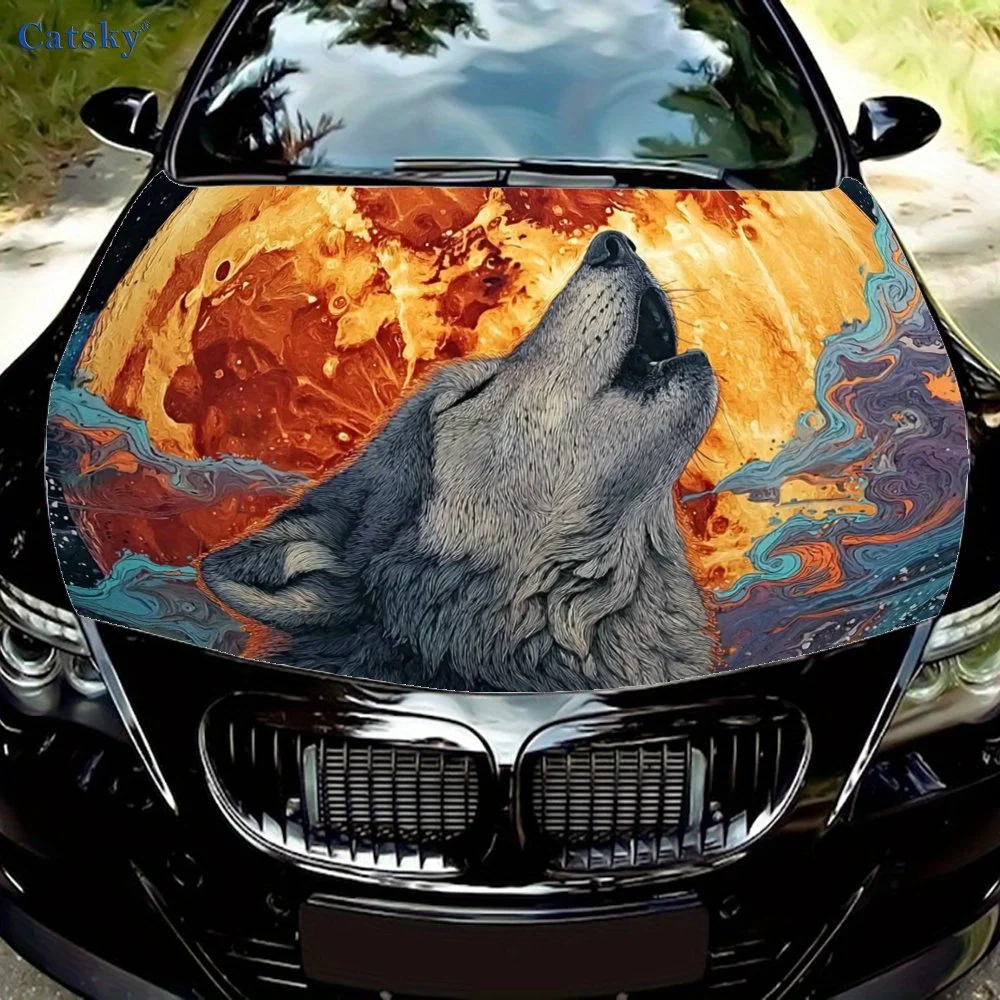 

Обертка на капот автомобиля Howling Wolf из ПВХ, подарок для любителей автомобилей, подходит для грузовиков и автомобилей, индивидуальная обертка на капот автомобиля, защита от солнца